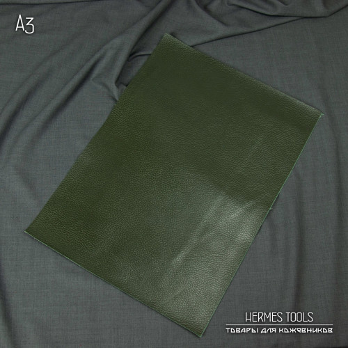 Кожа в листах А3 (40*30 см). "Каньон" тёмно-зелёный. 1,2 - 1,4  мм