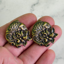 Рельефное кончо #20 «Золотая рыбка», 31х33мм, латунь