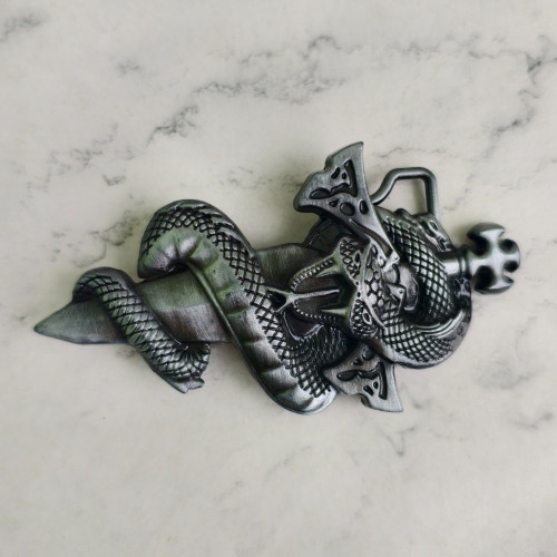 Пряжка декоративная "Меч и змея", до 43мм, металл, никель