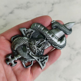 Пряжка декоративная "Меч и змея", до 43мм, металл, никель