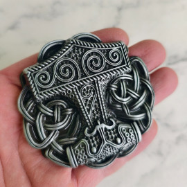 Пряжка декоративная "Молот Тора", до 43мм, металл, никель