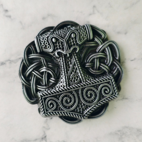 Пряжка декоративная "Молот Тора", до 43мм, металл, никель