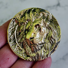 Пряжка декоративная #71 "Лев", 39мм, круглая, латунь