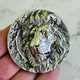 Пряжка декоративная #71 "Лев", 39мм, круглая, мельхиор