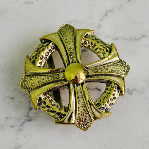 Пряжка декоративная #67 "Круглый крест", латунь, 38мм