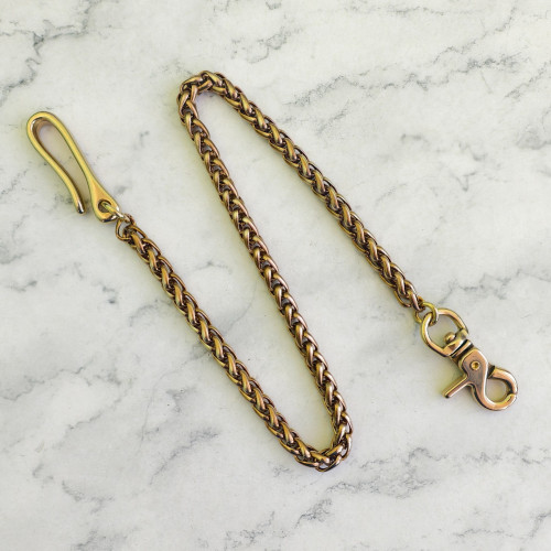 Цепь кошельковая 8мм "колос", крюк-карабин, 50см, латунь