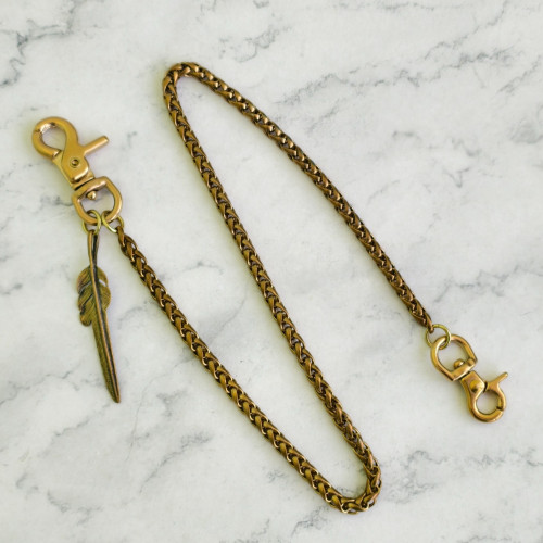 Цепь кошельковая 6мм, карабин-карабин с пером, 54см, тип 15, латунь