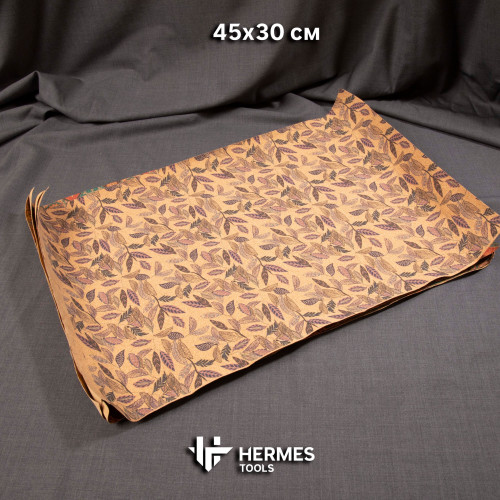 Ткань пробковая. 45*30 см. Узор №6 Листья