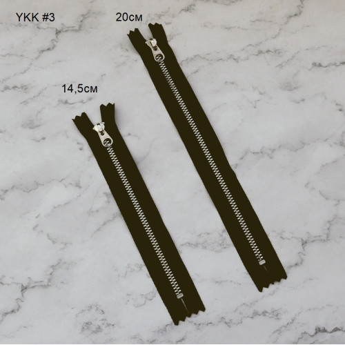 Молния YKK #3 с бегунком никель, цвет черный, 14,5 и 20см, тип 2
