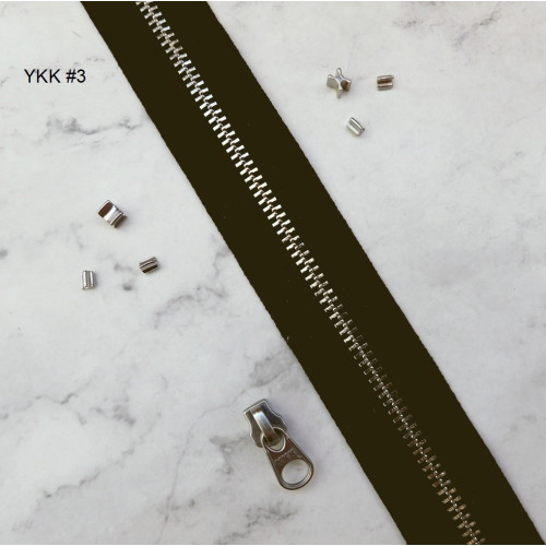 Молния YKK №3, цвет черный, 1м, зубья - никель