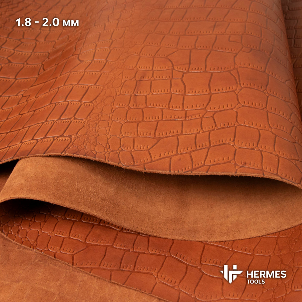 Кожа натуральная. КРС. "Крокодил" 2.0 - 2.5 мм. 40 дм2. Коричневый