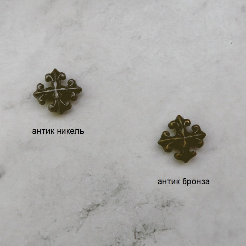 Кончо "Узор", 11х11мм, на винте, антик никель и антик бронза, тип 5