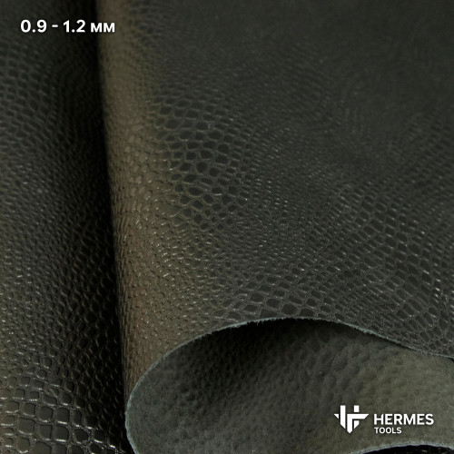 Кожа "Ящерица". 40 дм2. Чёрная. 1,2 - 1.4 мм